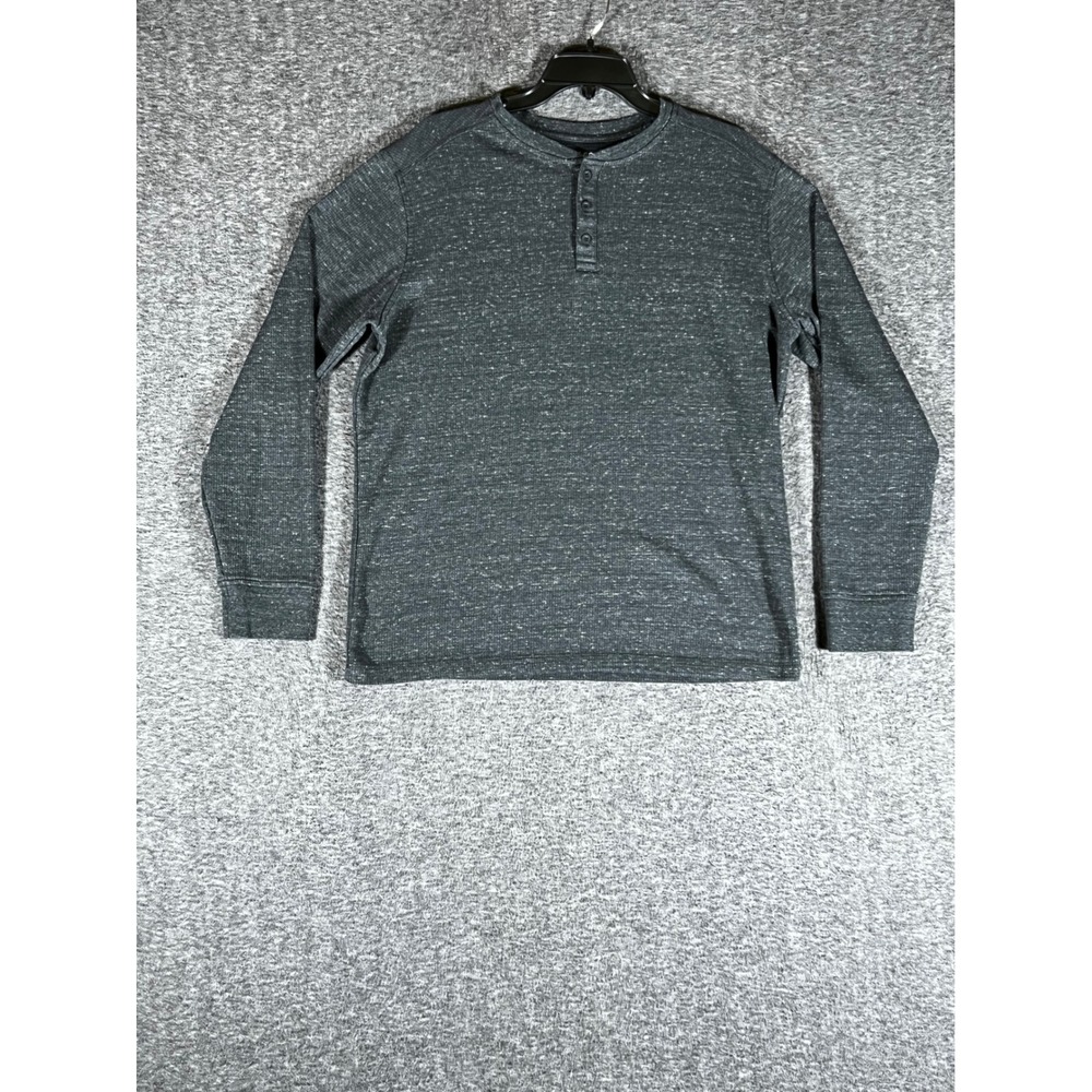 01.Algo Performance Mens Gray Space Dye Henley Long Sleeve Shirt UPF 40+ Large
